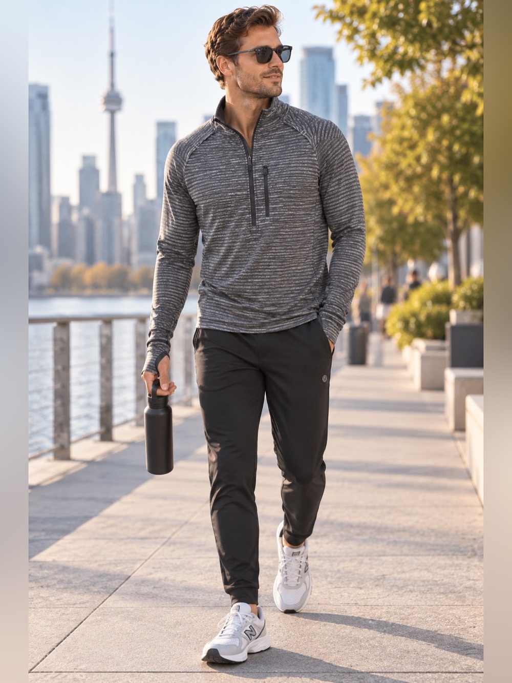 Lululemon Men’s M/L Grey Striped Half Zip Running Pullover Thumbholes